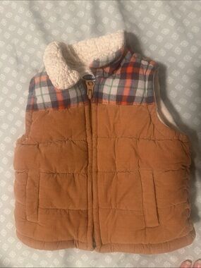 Old Navy Tan Corduroy Sherpa-Trimmed Plaid Yoke Vest